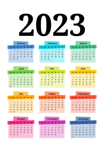 Calendar 2023 Isolated White Background Sunday Monday Business Template Vector —  Vetores de Stock