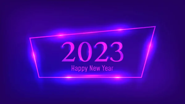 2023 Happy New Year Neon Background Neon Frame Shining Effects — Stock Vector