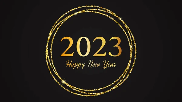 2023 Szczęśliwego Nowego Roku Złoty Napis Złotym Kręgu Brokatu Świąteczne — Wektor stockowy