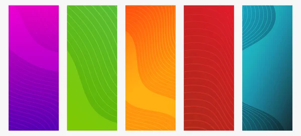 Набор Пяти Современных Красочных Градиентных Фонов Волновыми Линиями Яркий Геометрический — стоковый вектор