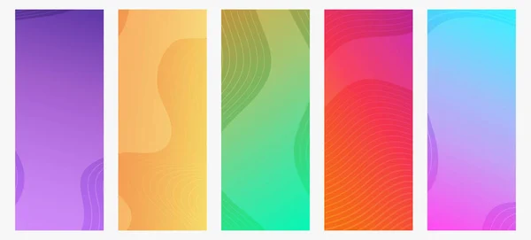 Conjunto Cinco Modernos Fondos Degradado Colores Con Líneas Onda Brillantes — Vector de stock