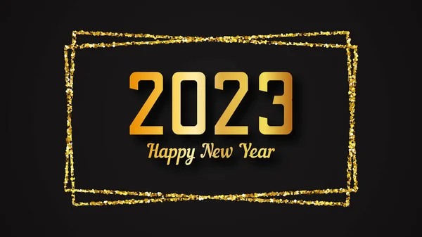 2023 Szczęśliwego Nowego Roku Złoty Napis Złotym Brokatowym Prostokącie Świąteczną — Wektor stockowy