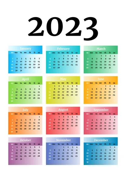 Kalender 2023 Geïsoleerd Een Witte Achtergrond Zondag Tot Maandag Business — Stockvector