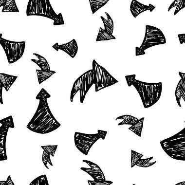 Beyaz arka planda siyah el okları çizilmiş pürüzsüz desen. Vektör illüstrasyonu