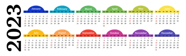 Horizontal Calendar 2023 Isolated White Background Sunday Monday Business Template — Vettoriale Stock