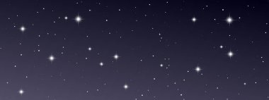 Bir sürü yıldızlı gece gökyüzü. Evrenin derinliklerindeki yıldız tozuyla soyut doğa arka planı. Vektör illüstrasyonu