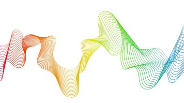 Beyaz zemin üzerinde renkli dalga gradyan çizgileri olan soyut arkaplan. Modern teknoloji arka planı, dalga tasarımı. Vektör illüstrasyonu