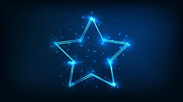 Neon Double Star Frame Shining Effects Sparkles Dark Background Empty — Stock Vector