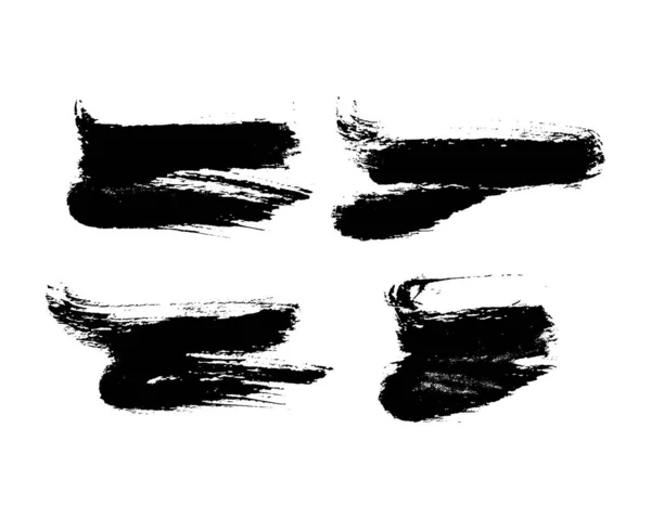 4つの黒いブラシストロークのセット 白地に孤立した手描きの墨跡 ベクターイラスト — ストックベクタ