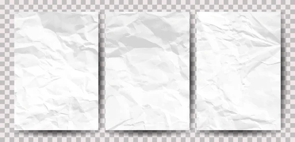 Conjunto Papel Blanco Arrugado Formato Hojas Papel Vacías Arrugadas Con — Vector de stock