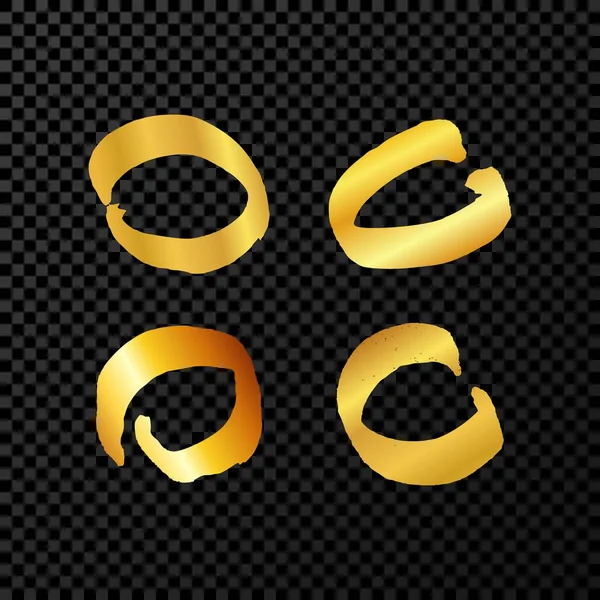 Gold Grunge Pinceladas Forma Círculo Conjunto Quatro Círculos Tinta Pintada —  Vetores de Stock