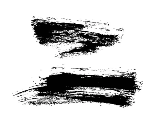 Набір Двох Чорних Пензлів Рука Намальована Пляма Чорнила Ізольована Білому — стоковий вектор