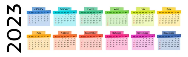 Horizontal Calendar 2023 Isolated White Background Sunday Monday Business Template — Stockvektor