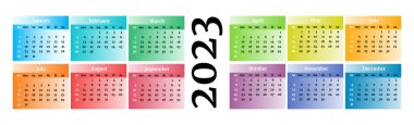 2023 için yatay takvim beyaz arka planda izole edilmiş. Pazardan pazartesiye, iş planı. Vektör illüstrasyonu