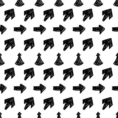 Beyaz arka planda siyah el okları çizilmiş pürüzsüz desen. Vektör illüstrasyonu