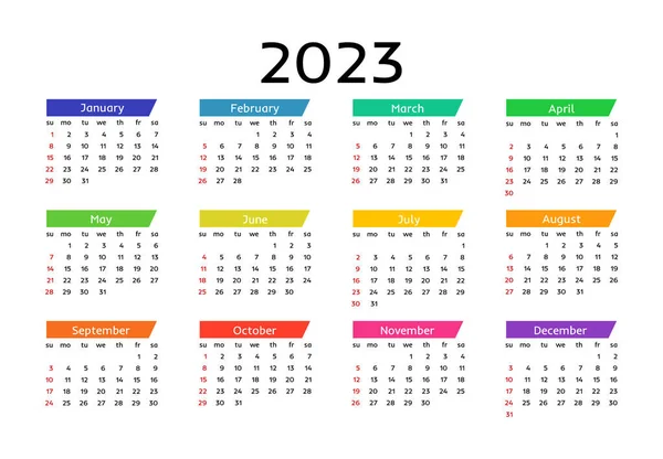 Календар 2023 Рік Ізольовано Білому Тлі Неділя Понеділок Бізнес Шаблон — стоковий вектор
