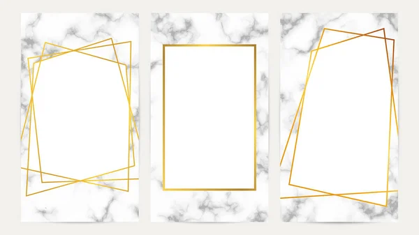Conjunto Molduras Geométricas Douradas Textura Mármore Modelos Luxo Para Cartão —  Vetores de Stock