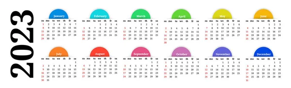 Horizontal Calendar 2023 Isolated White Background Sunday Monday Business Template — стоковый вектор