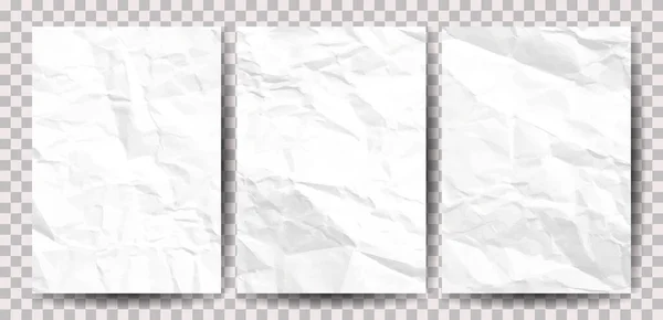 Conjunto Papel Blanco Arrugado Formato Hojas Papel Vacías Arrugadas Con — Vector de stock