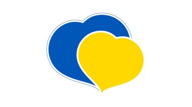 Ukrayna renginde kalp. Beyaz arka planda büyük mavi ve küçük sarı kalpler. Vektör illüstrasyonu