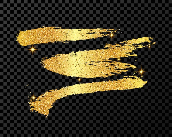 Goldglitzerpinselstrich Handgezeichneter Tuschfleck Isoliert Auf Dunklem Transparentem Hintergrund Vektorillustration — Stockvektor