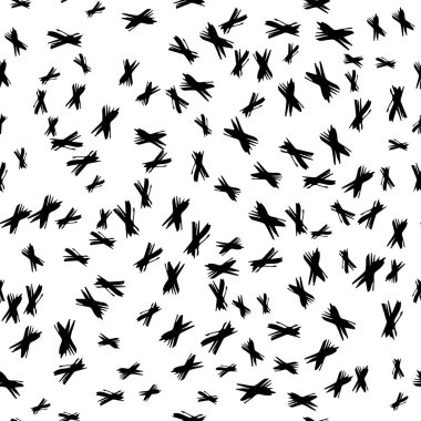 Elle çizilmiş çapraz sembollü kusursuz desen. Beyaz arka planda siyah çizim işareti. Vektör illüstrasyonu