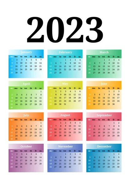 Calendar 2023 Isolated White Background Sunday Monday Business Template Vector —  Vetores de Stock