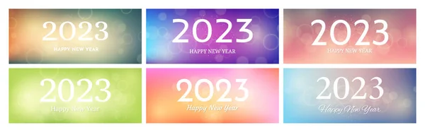 Happy New Year 2023 Incription Blurred Background Set Six New — Stockový vektor