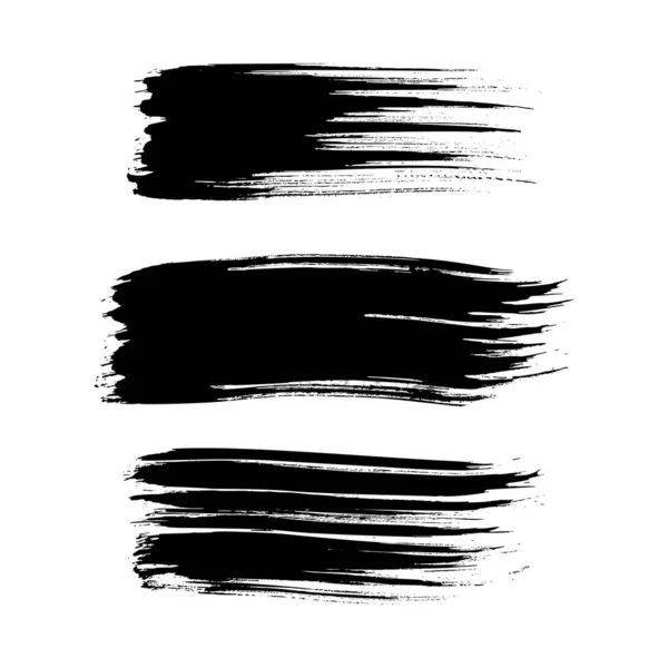 Набір Трьох Чорних Пензлів Рука Намальована Пляма Чорнила Ізольована Білому — стоковий вектор