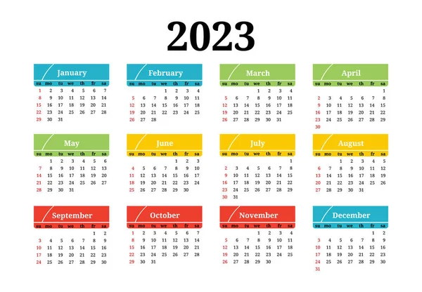 Календар 2023 Рік Ізольовано Білому Тлі Неділя Понеділок Бізнес Шаблон — стоковий вектор