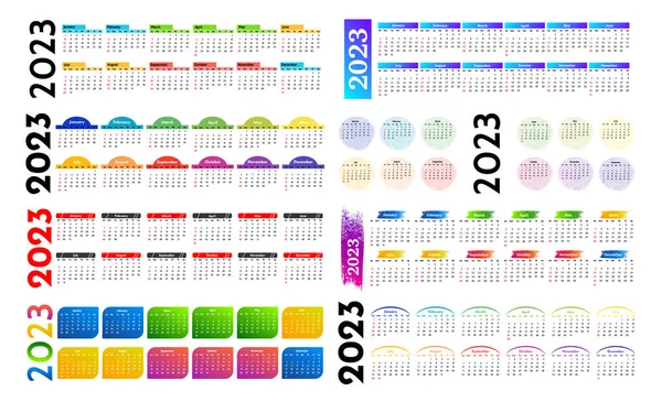 Conjunto Oito Calendários Horizontais Para 2023 Isolados Sobre Fundo Branco — Vetor de Stock