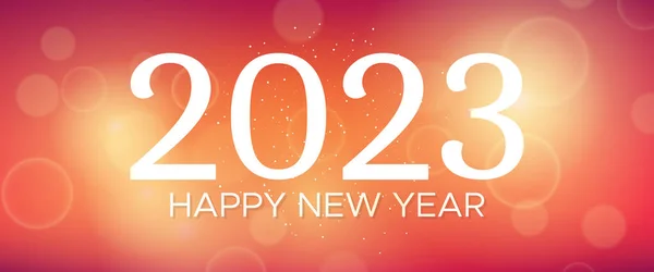 Gelukkig Nieuwjaar 2023 Incriptie Wazige Achtergrond Witte Cijfers Achtergrond Met — Stockvector