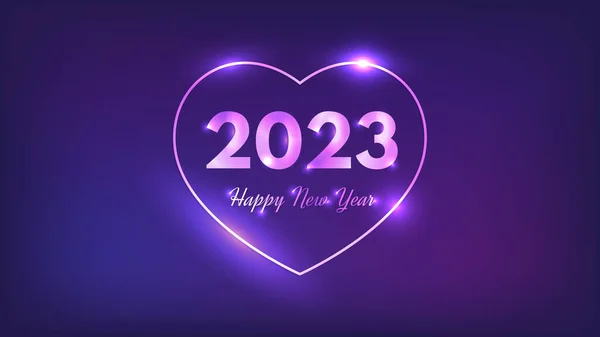 2023 Feliz Ano Novo Fundo Néon Moldura Néon Forma Coração — Vetor de Stock