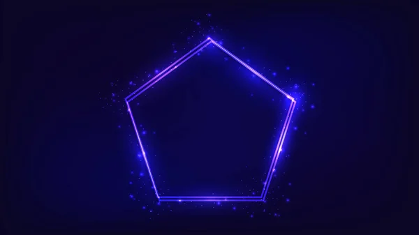 Neon Doppelrahmen Fünfeckform Mit Glänzenden Effekten Und Funkeln Auf Dunklem — Stockvektor