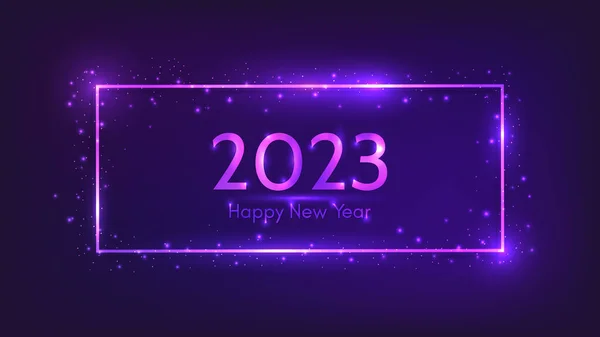 2023 Happy New Year Neon Background Neon Rectangular Frame Shining — ストックベクタ