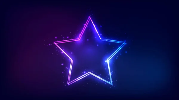 Neon Kettős Csillag Keret Ragyogó Hatások Csillogás Sötét Háttérben Üres — Stock Vector