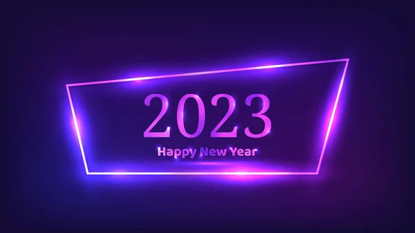 2023新年快乐的背景 圣诞假期贺卡 传单或海报的霓虹灯框架 矢量说明 — 图库矢量图片