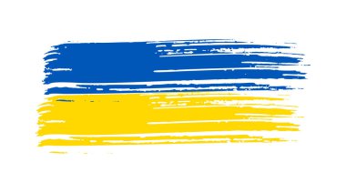 Grunge tarzında Ukrayna ulusal bayrağı. Ukrayna 'nın fırça darbesi bayrağıyla boyanmış. Vektör illüstrasyonu
