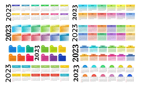 Conjunto Ocho Calendarios Horizontales Para 2023 Aislados Sobre Fondo Blanco — Archivo Imágenes Vectoriales
