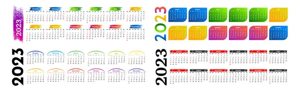 Set Quattro Calendari Orizzontali 2023 Isolati Sfondo Bianco Domenica Lunedì — Vettoriale Stock