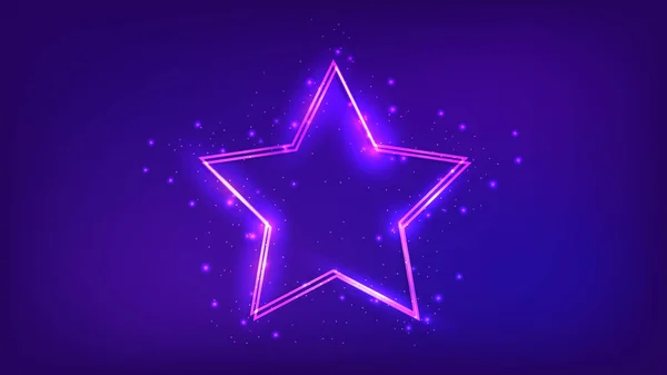 Neon Dubbel Stjärna Ram Med Lysande Effekter Och Gnistrar Mörk — Stock vektor