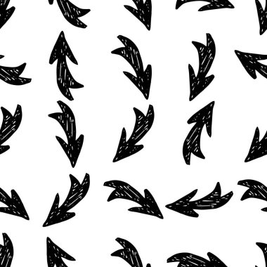 Beyaz arka planda siyah el okları çizilmiş pürüzsüz desen. Vektör illüstrasyonu