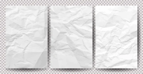Набор Белых Тощих Смятых Бумаг Прозрачном Фоне Смятые Пустые Листы — стоковый вектор