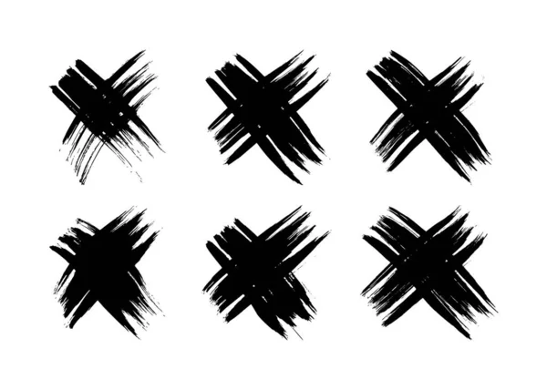 Met Hand Getekend Kruissymbool Set Van Zes Zwarte Schets Kruis — Stockvector