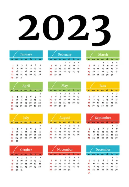 Calendar 2023 Isolated White Background Sunday Monday Business Template Vector — Stock Vector