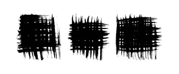 Set Black Brush Strokes Square Form Hand Drawn Ink Spot — Image vectorielle