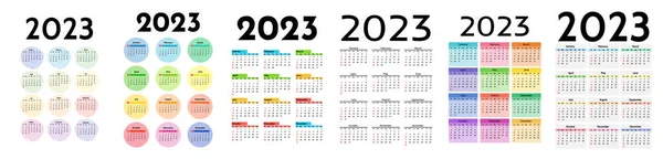 Set Six Calendars 2023 Isolated White Background Sunday Monday Business — Stock vektor