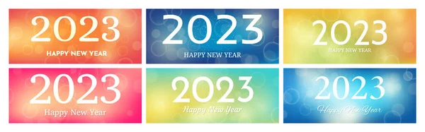 Happy New Year 2023 Incription Blurred Background Set Six New — Stockový vektor