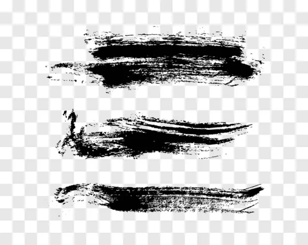 Set Three Black Brush Strokes Hand Drawn Ink Spots Isolated — 스톡 벡터