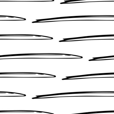 Beyaz arka planda soyut şekillerde siyah kalem fırça darbeleriyle kusursuz desen. Vektör illüstrasyonu